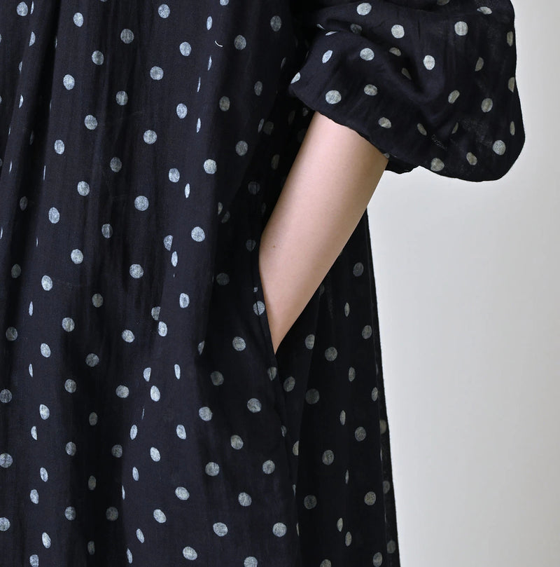 45R Indigo Gauze Polka Dot Coupe Smock Dress - Image 9