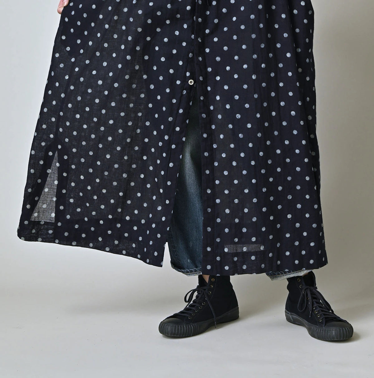 45R Indigo Gauze Polka Dot Coupe Smock Dress