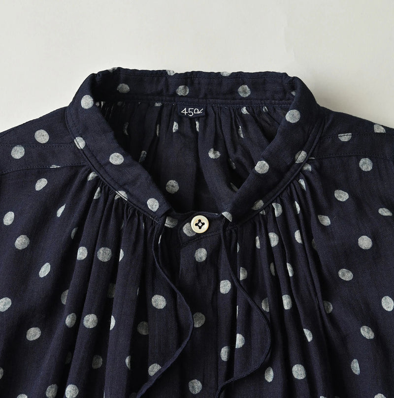 45R Indigo Gauze Polka Dot Coupe Smock Dress - Image 15