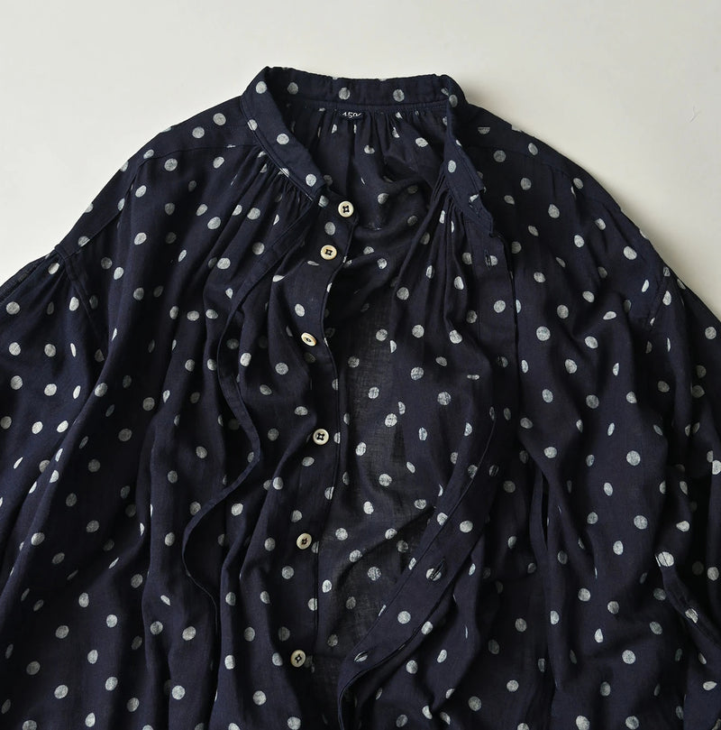 45R Indigo Gauze Polka Dot Coupe Smock Dress - Image 19