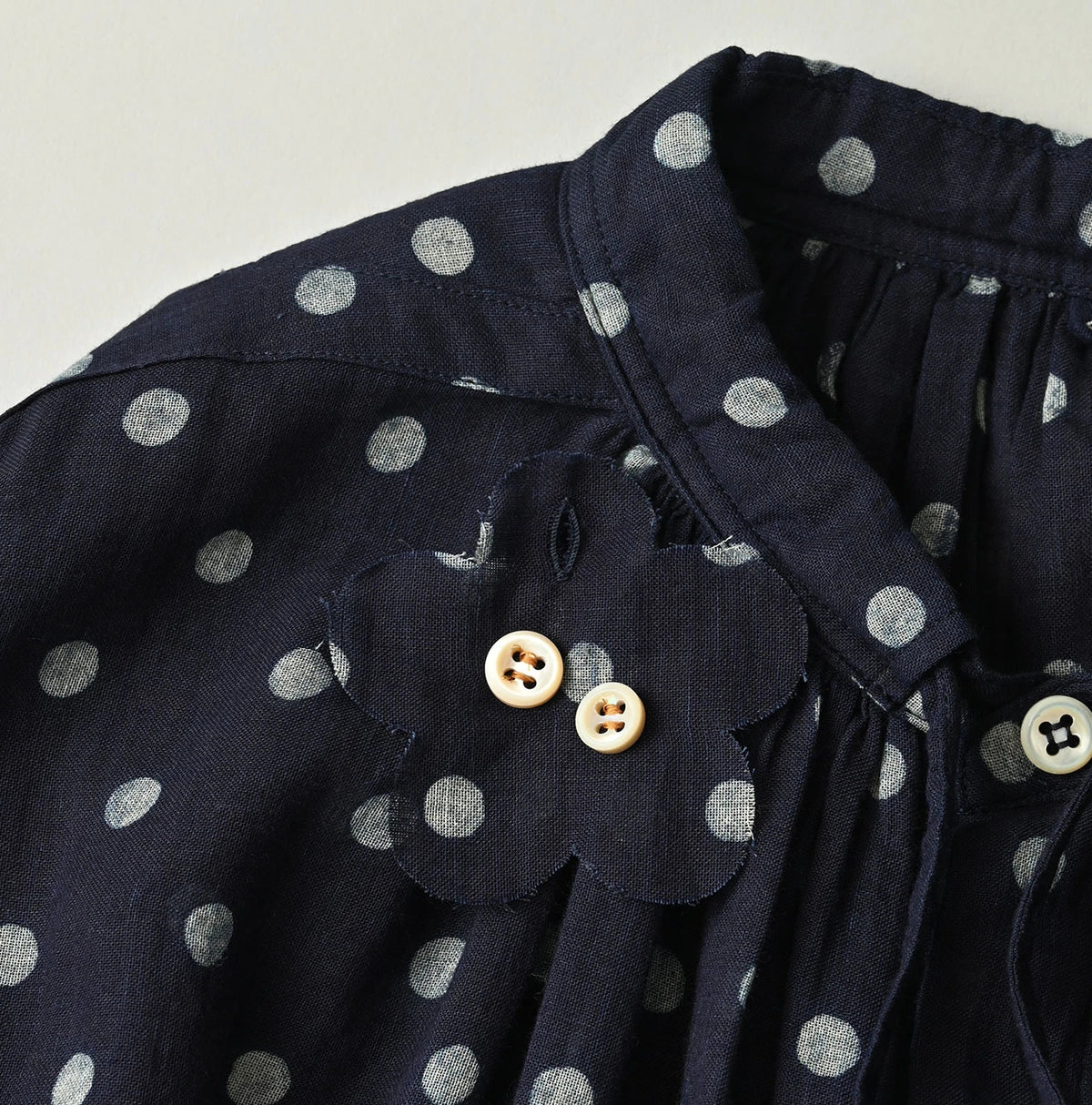 45R Indigo Gauze Polka Dot Coupe Smock Dress