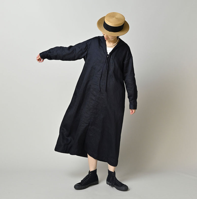 Indigo Linen Sateen Sailor Dress - Image 5