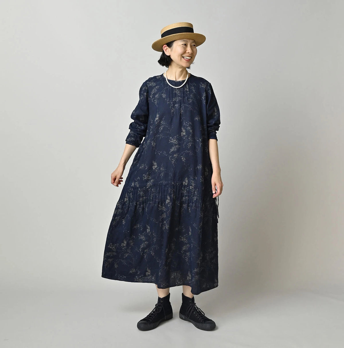 45R Indigo Linen Campanula Pintuck Dress