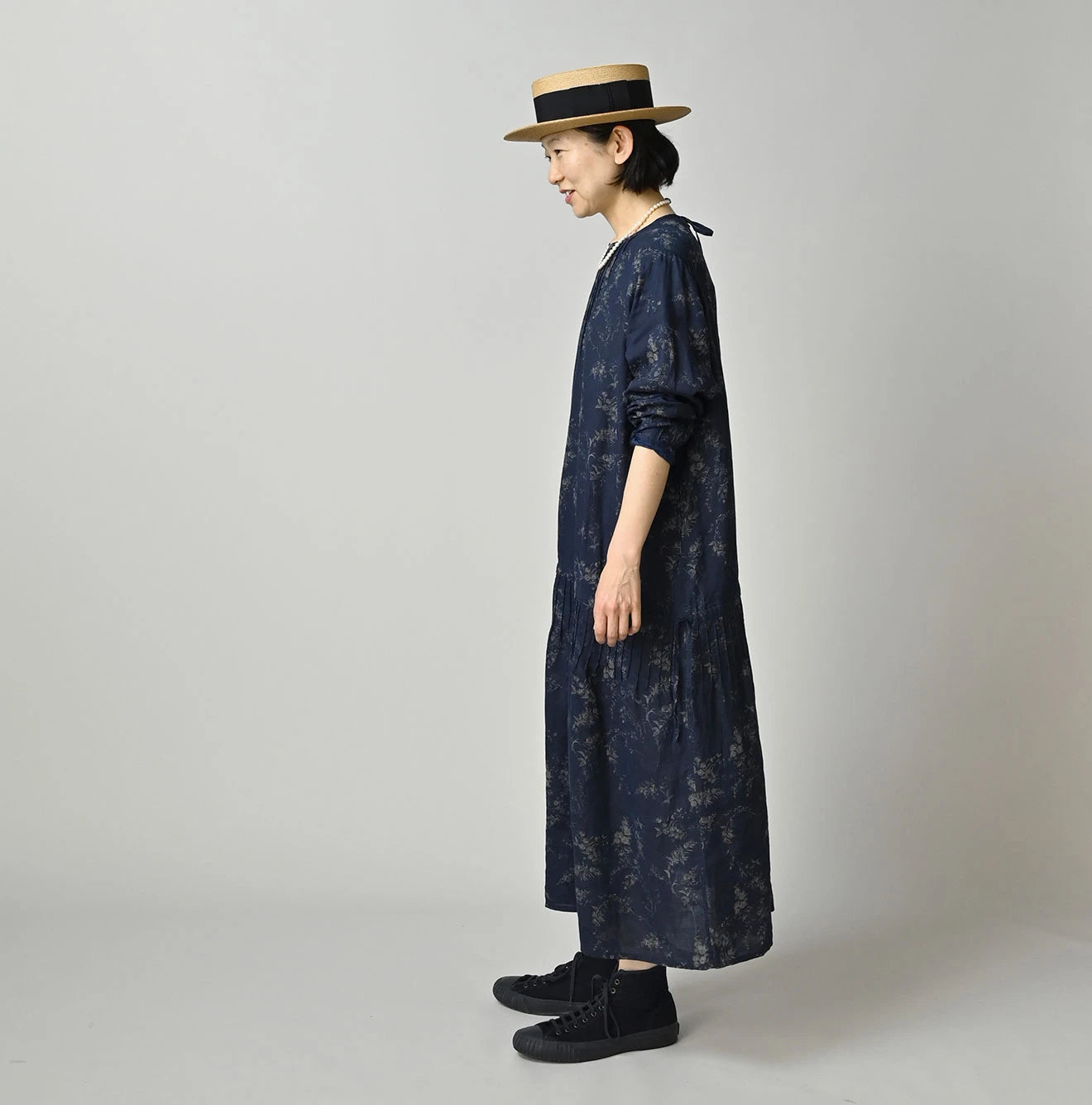 45R Indigo Linen Campanula Pintuck Dress - Image 3