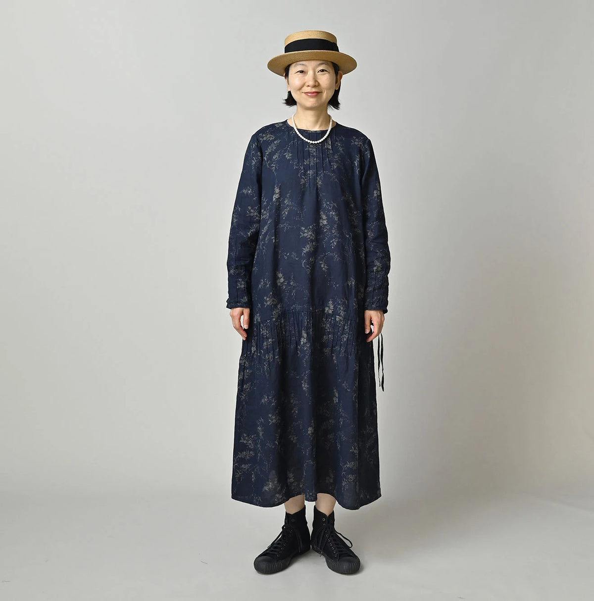 45R Indigo Linen Campanula Pintuck Dress