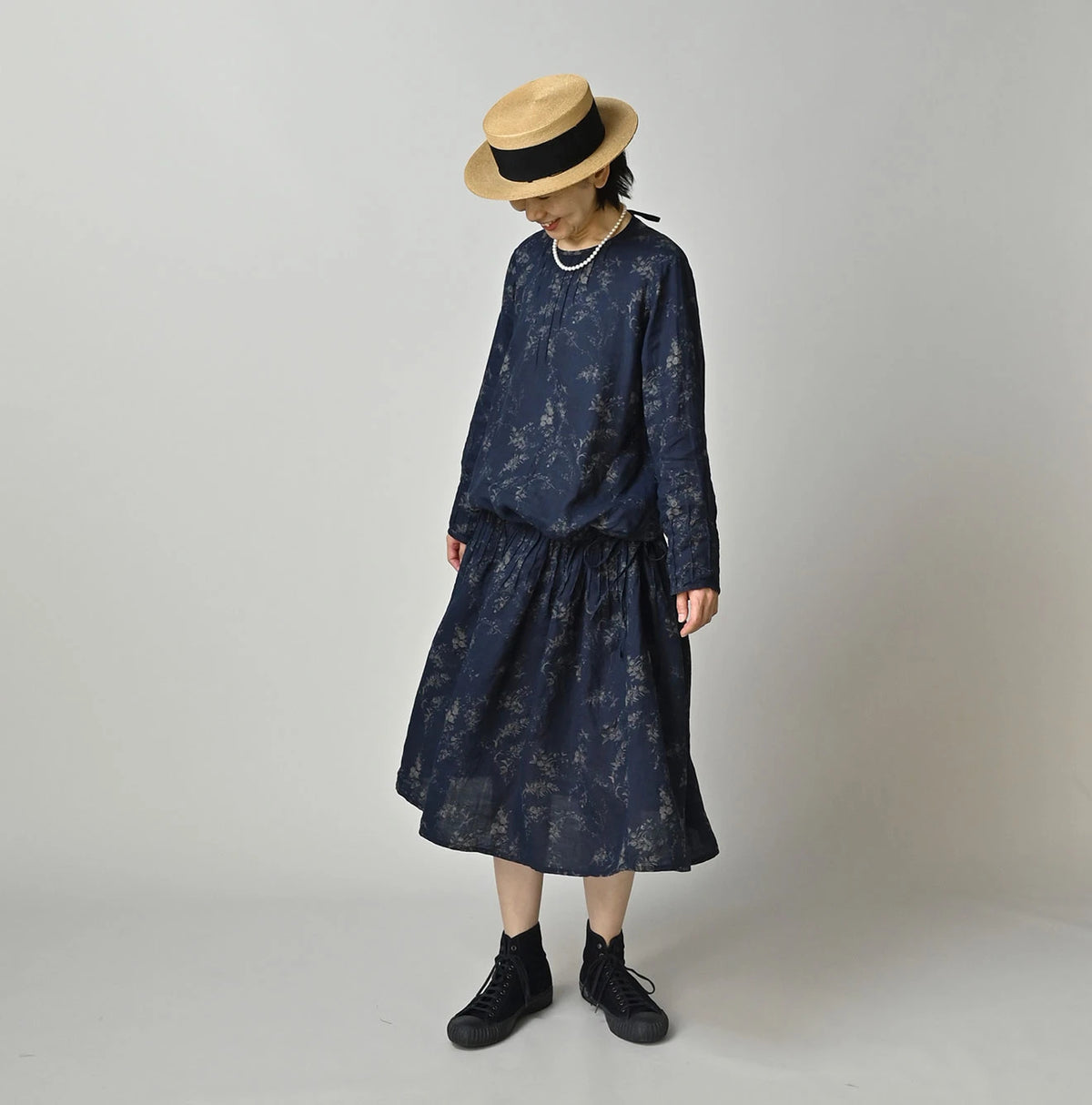 45R Indigo Linen Campanula Pintuck Dress
