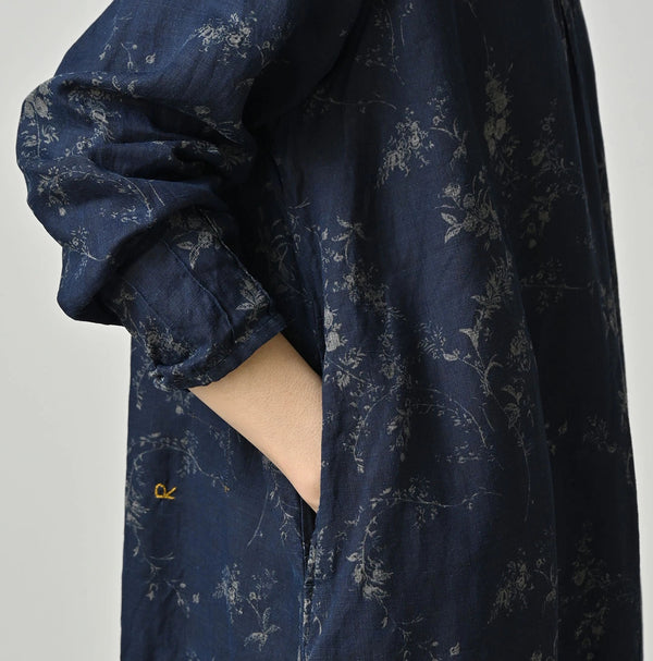 45R Indigo Linen Campanula Pintuck Dress