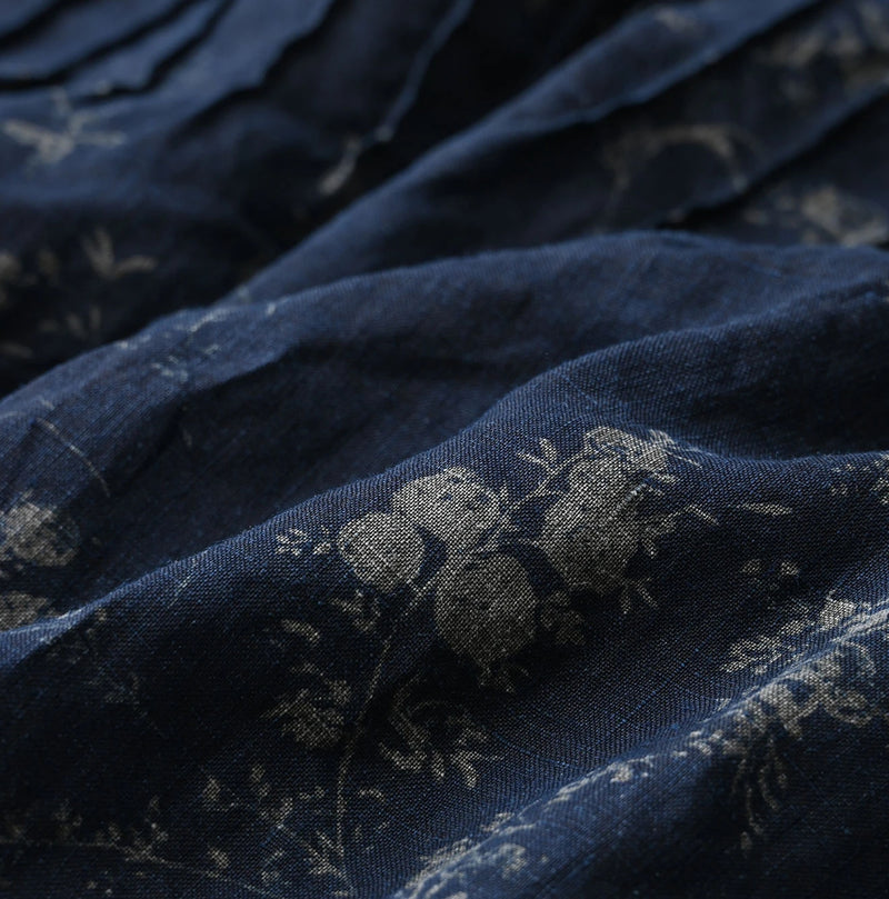 45R Indigo Linen Campanula Pintuck Dress - Image 20