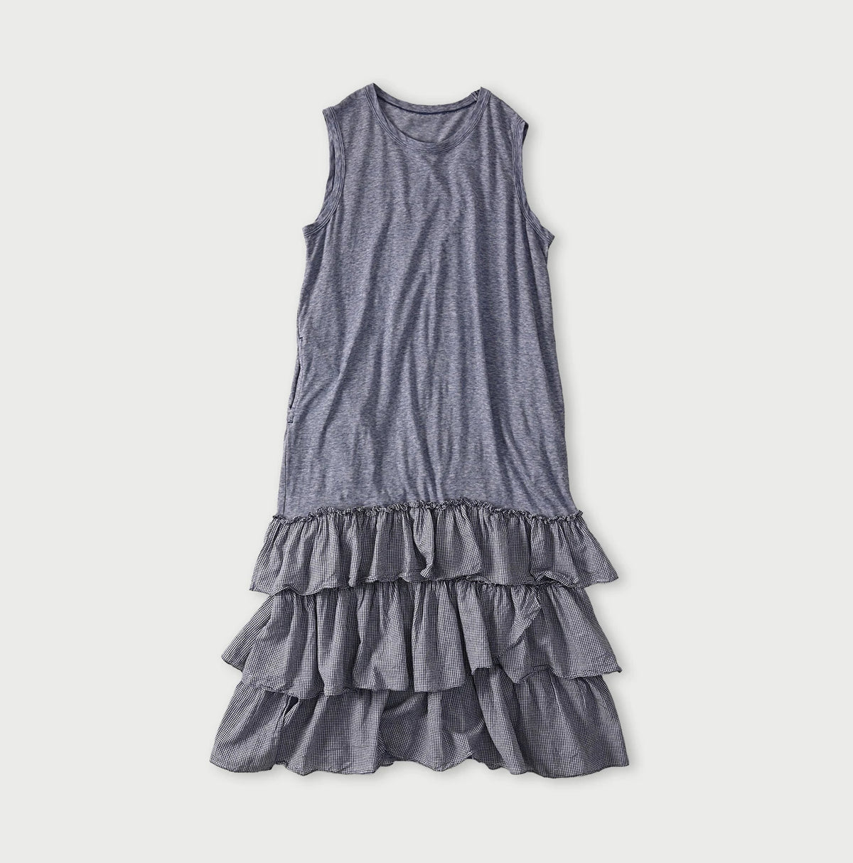 45R Plain Weave x Jersey Frilled Dress