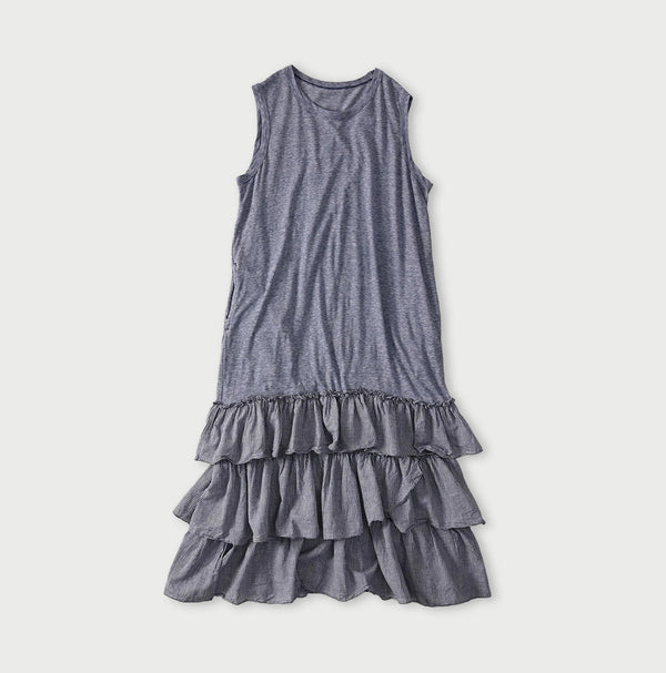 45R Plain Weave x Jersey Frilled Dress