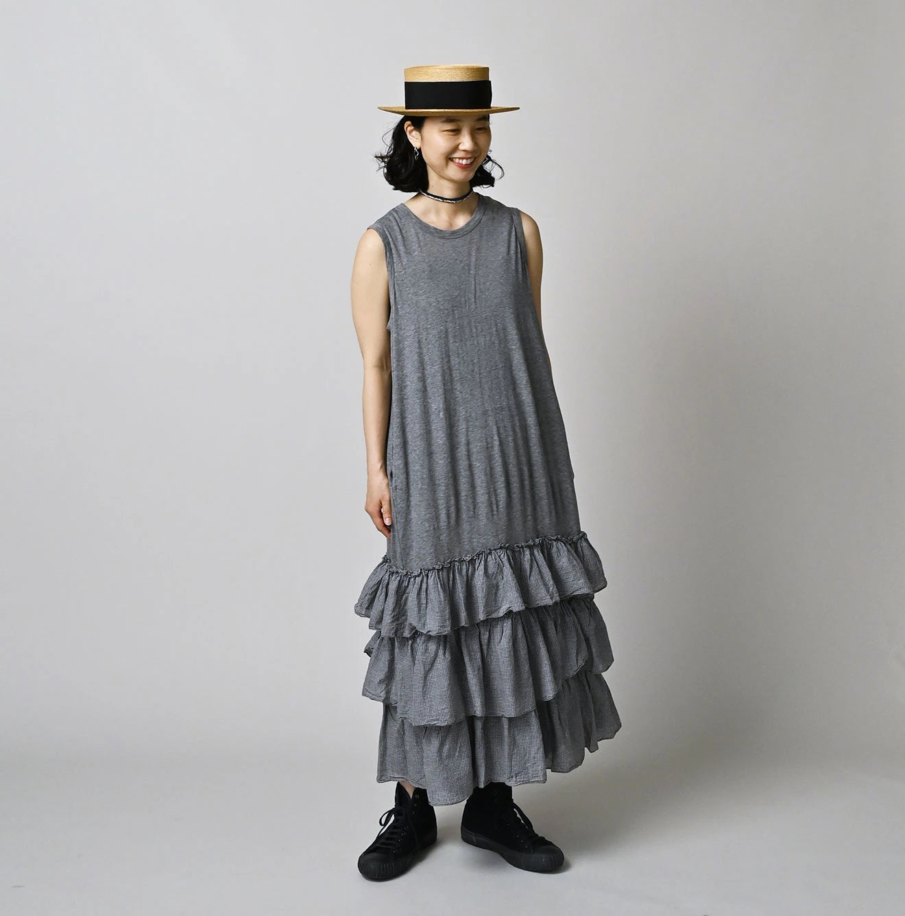 45R Plain Weave x Jersey Frilled Dress - Image 4