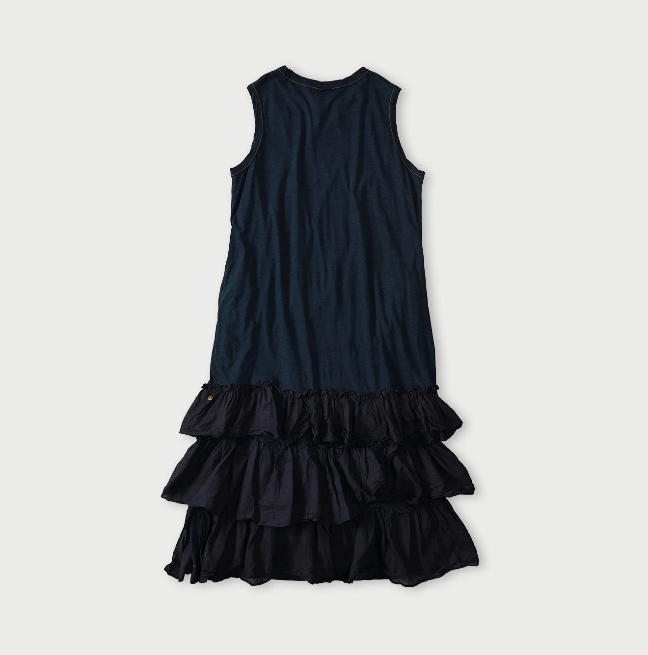 45R Indigo Plain Weave x Jersey Frilled Dress - Image 11