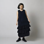 45R Indigo Plain Weave x Jersey Frilled Dress