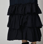 45R Indigo Plain Weave x Jersey Frilled Dress