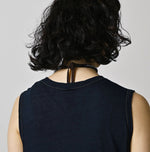 45R Indigo Plain Weave x Jersey Frilled Dress
