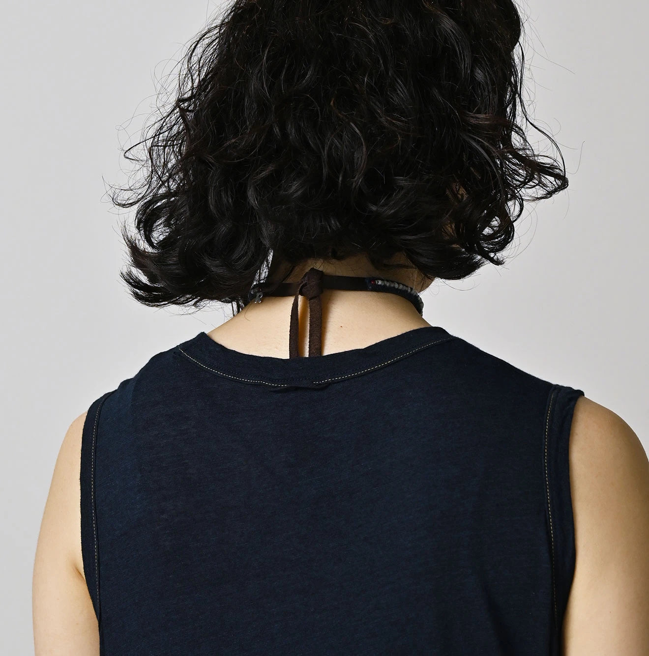 45R Indigo Plain Weave x Jersey Frilled Dress - Image 9
