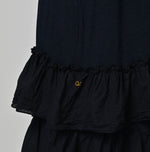 45R Indigo Plain Weave x Jersey Frilled Dress