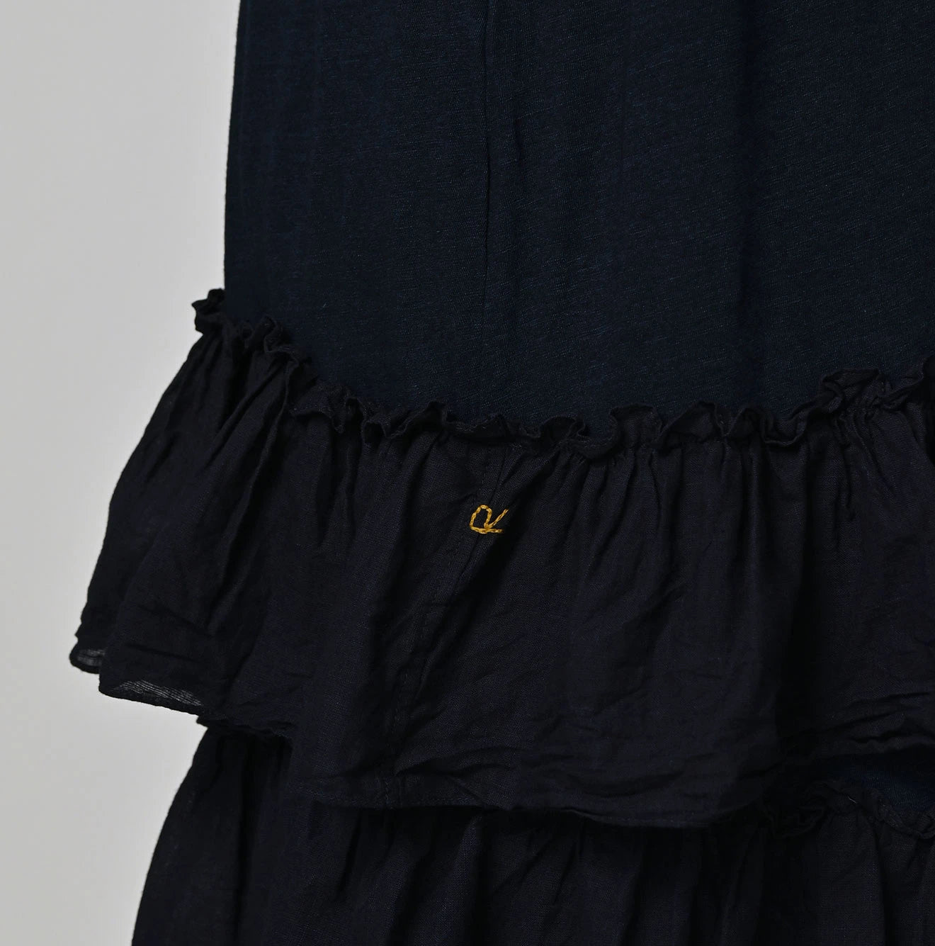 45R Indigo Plain Weave x Jersey Frilled Dress - Image 10