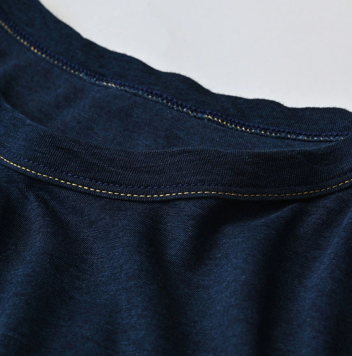 45R Indigo Plain Weave x Jersey Frilled Dress