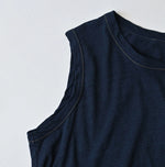 45R Indigo Plain Weave x Jersey Frilled Dress
