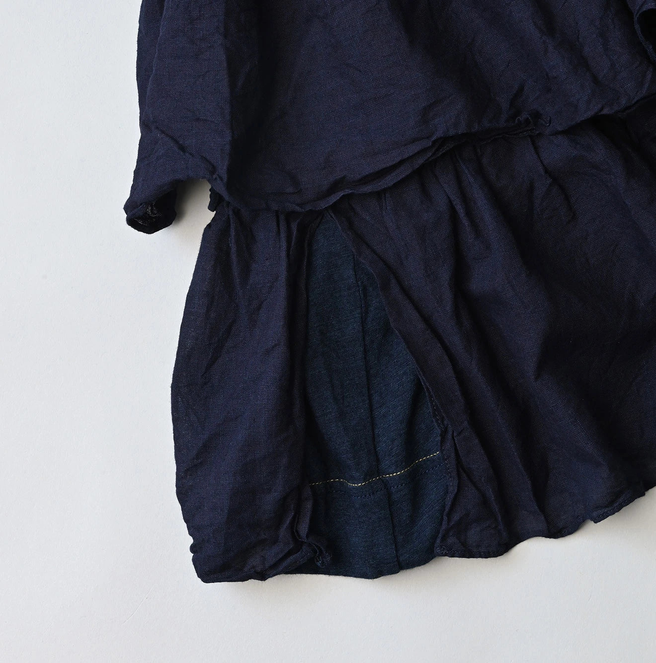 45R Indigo Plain Weave x Jersey Frilled Dress - Image 16
