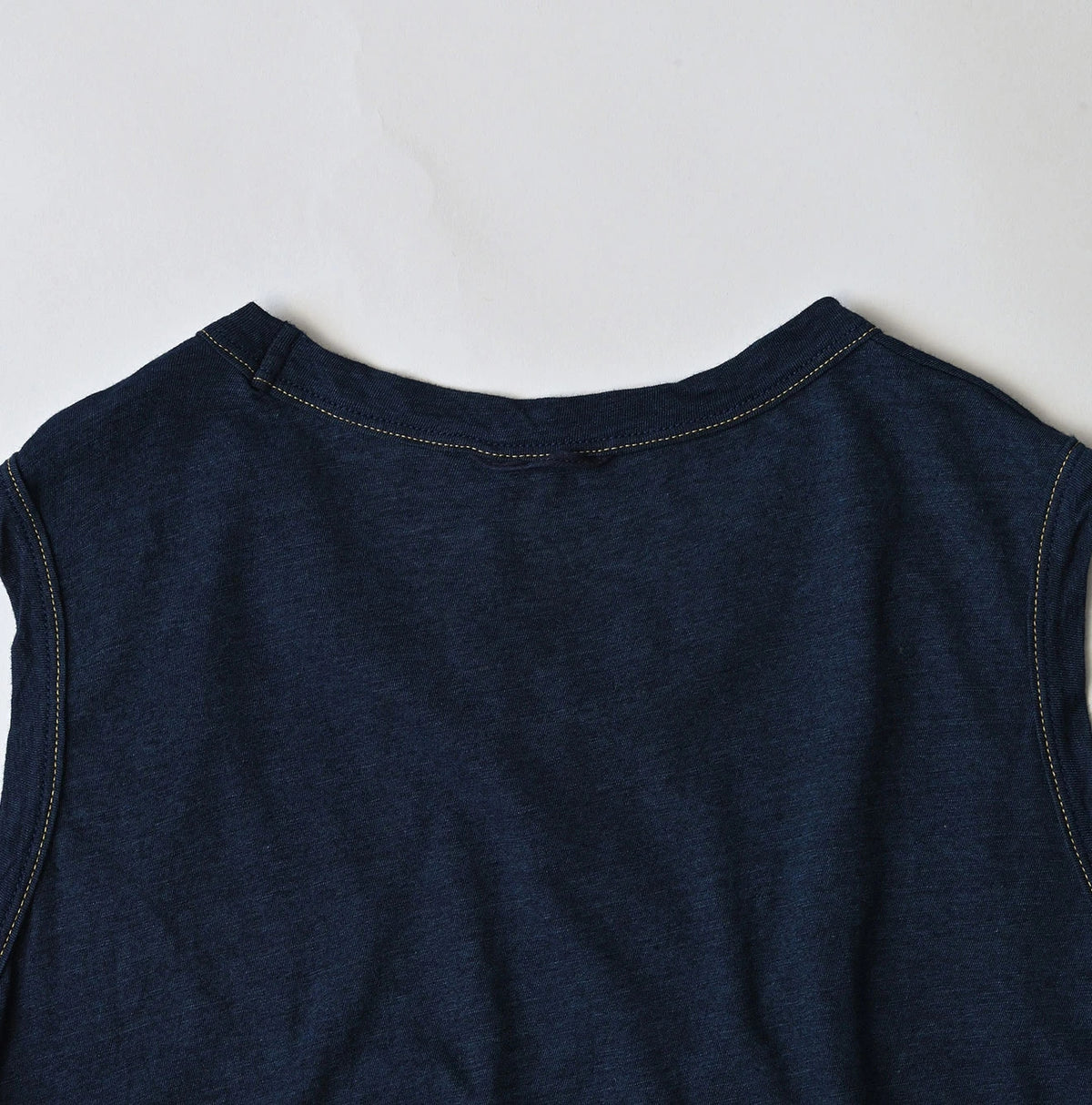 45R Indigo Plain Weave x Jersey Frilled Dress