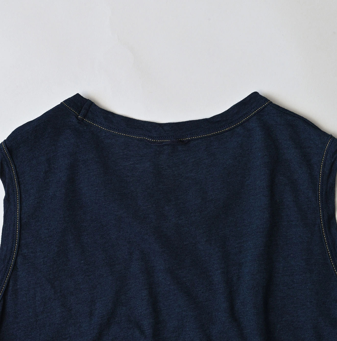 45R Indigo Plain Weave x Jersey Frilled Dress - Image 17