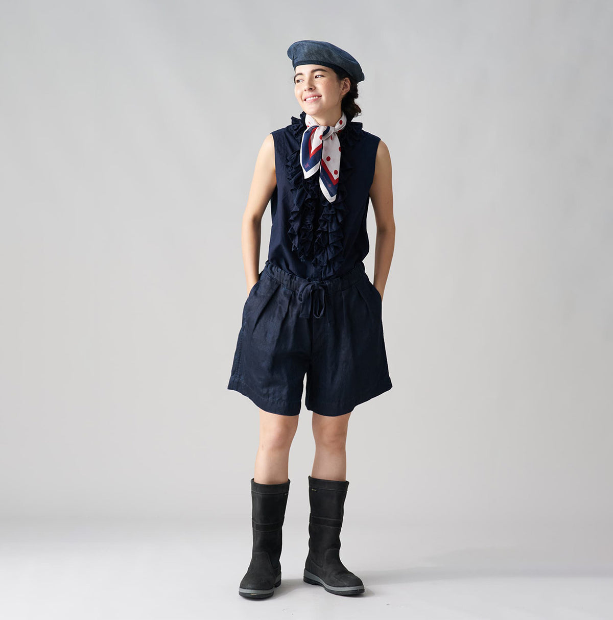 Indigo Linen Sateen Easy Short Pants
