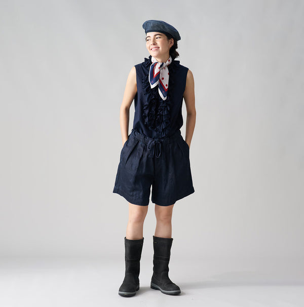 Indigo Linen Sateen Easy Short Pants