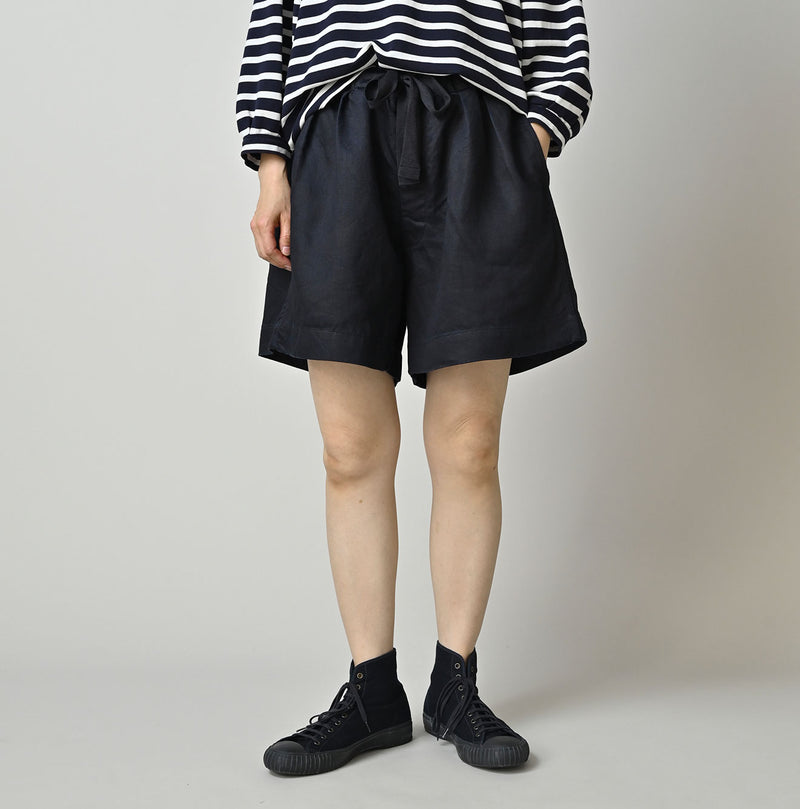 Indigo Linen Sateen Easy Short Pants - Image 4