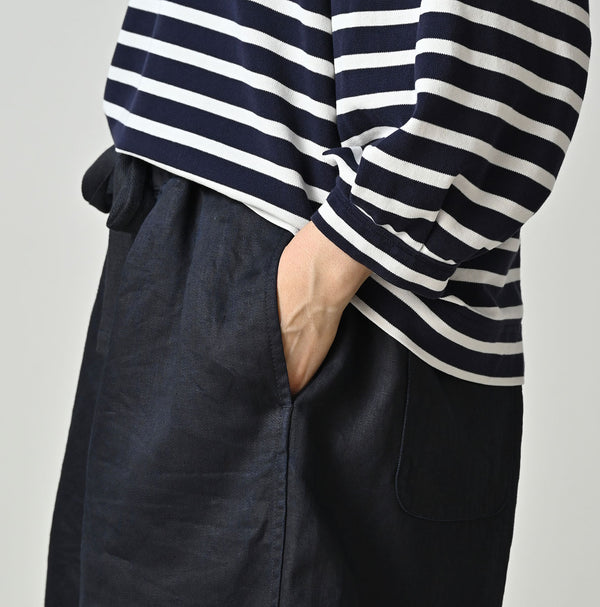 Indigo Linen Sateen Easy Short Pants