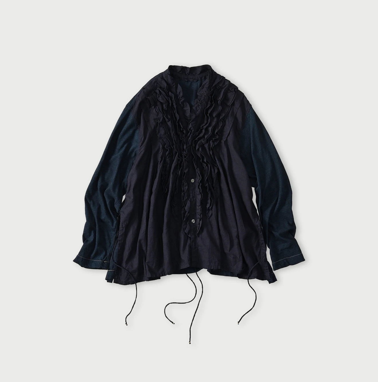 45R Indigo Plain Weave x Jersey Frilled Cache-Coeur - Image 1
