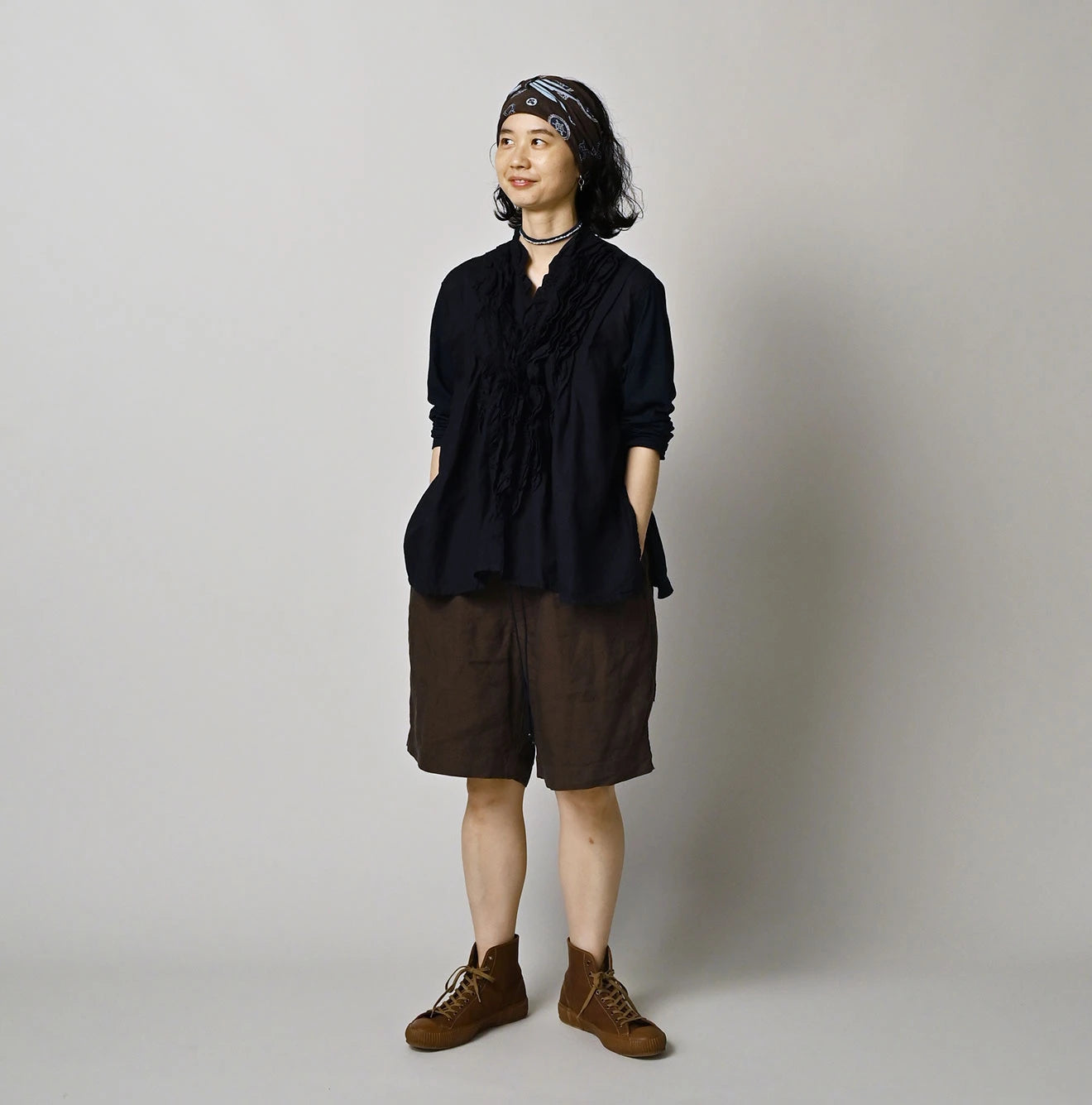 45R Indigo Plain Weave x Jersey Frilled Cache-Coeur - Image 2
