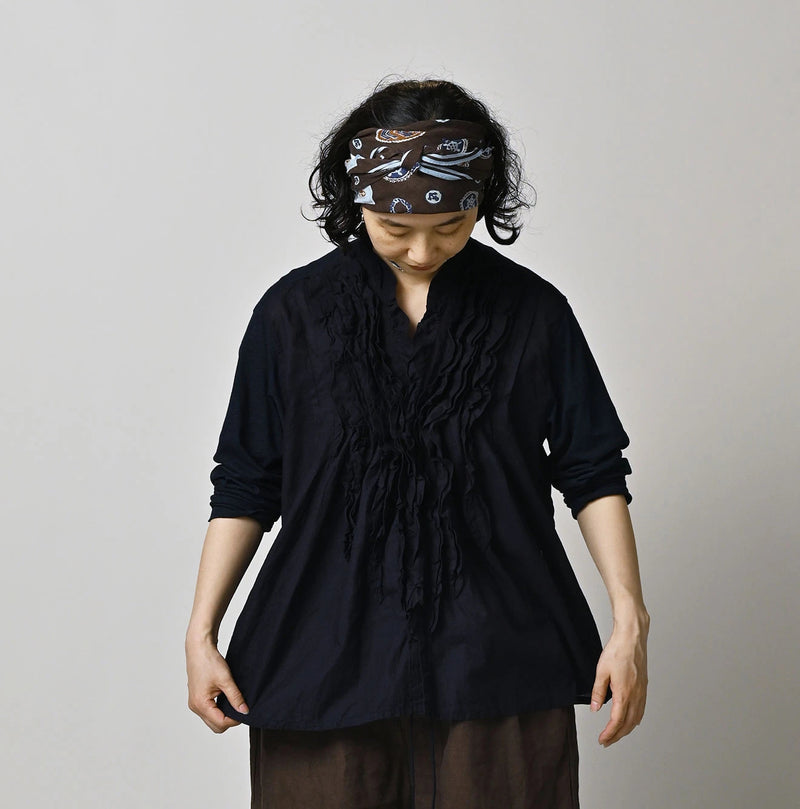 45R Indigo Plain Weave x Jersey Frilled Cache-Coeur - Image 3