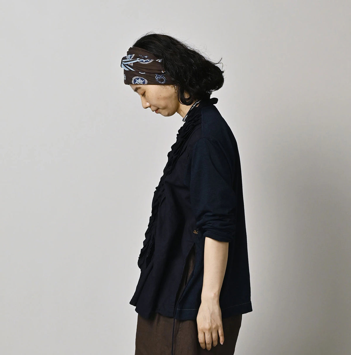 45R Indigo Plain Weave x Jersey Frilled Cache-Coeur
