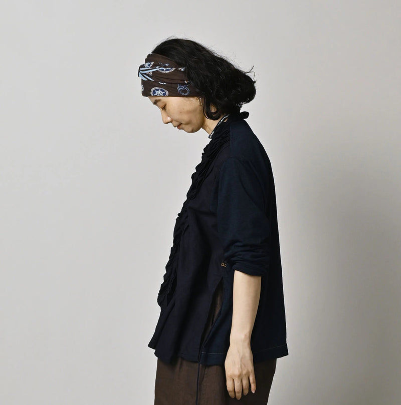 45R Indigo Plain Weave x Jersey Frilled Cache-Coeur - Image 4