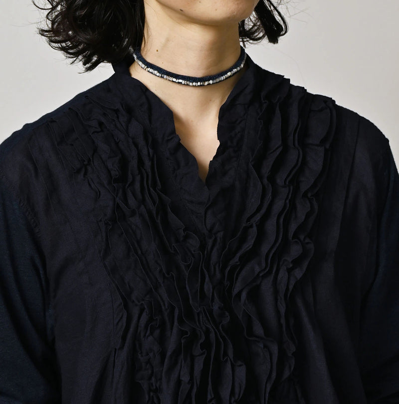 45R Indigo Plain Weave x Jersey Frilled Cache-Coeur - Image 6