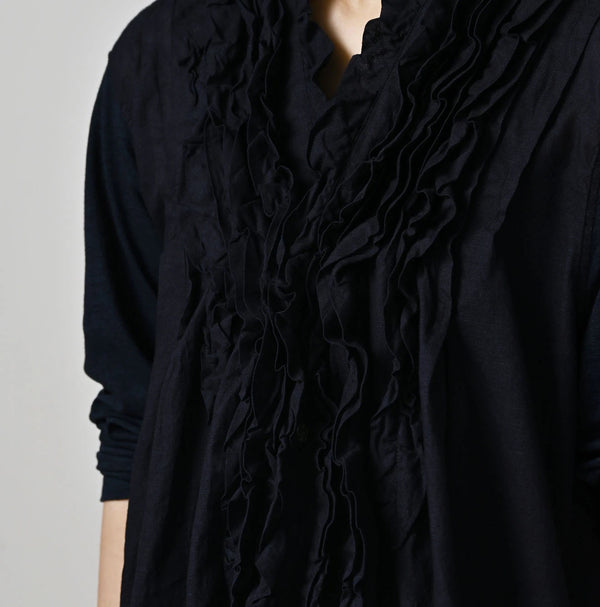 45R Indigo Plain Weave x Jersey Frilled Cache-Coeur