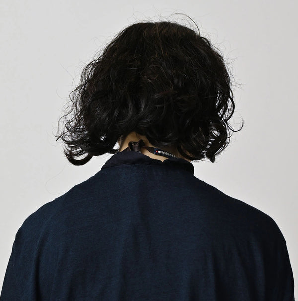 45R Indigo Plain Weave x Jersey Frilled Cache-Coeur