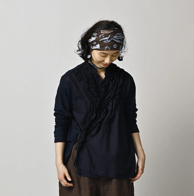 45R Indigo Plain Weave x Jersey Frilled Cache-Coeur - Image 9