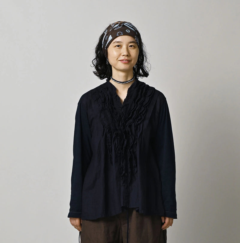 45R Indigo Plain Weave x Jersey Frilled Cache-Coeur - Image 12