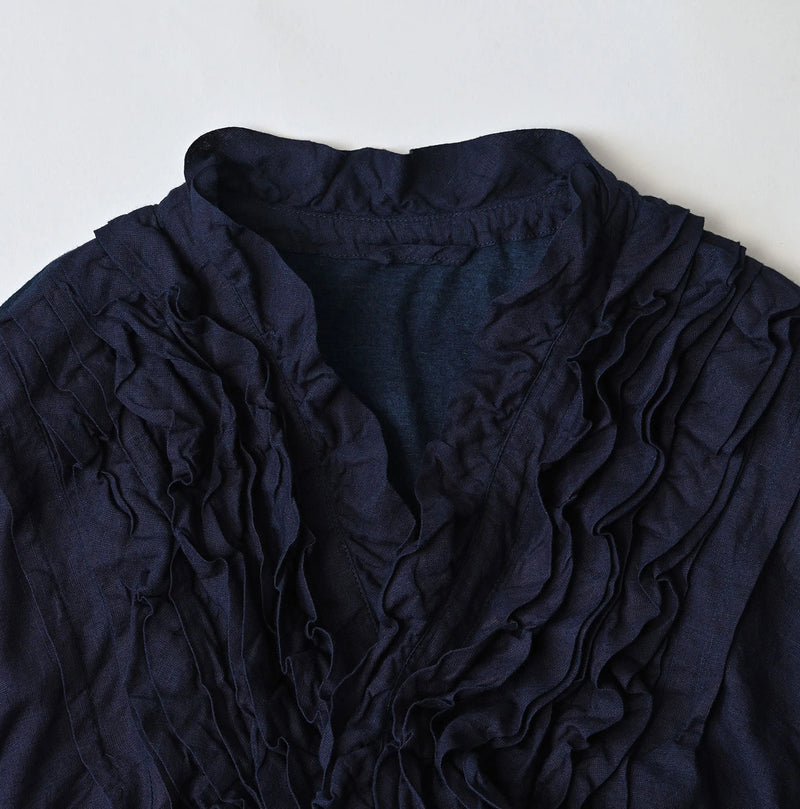 45R Indigo Plain Weave x Jersey Frilled Cache-Coeur - Image 15