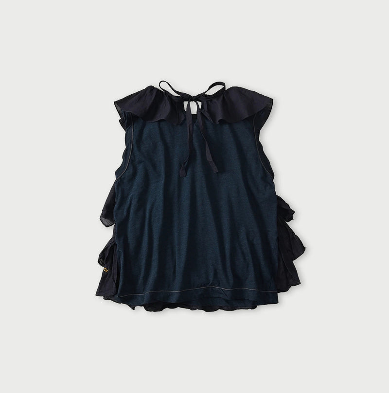 45R Indigo Plain Weave x Jersey Frilled Camisole - Image 13