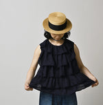 45R Indigo Plain Weave x Jersey Frilled Camisole