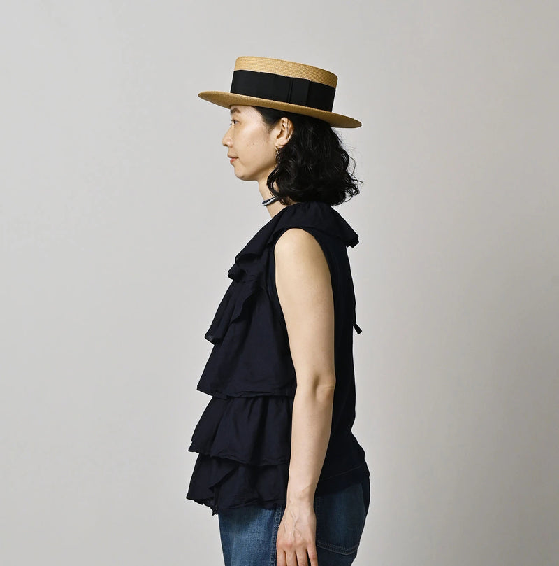 45R Indigo Plain Weave x Jersey Frilled Camisole - Image 4