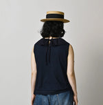 45R Indigo Plain Weave x Jersey Frilled Camisole