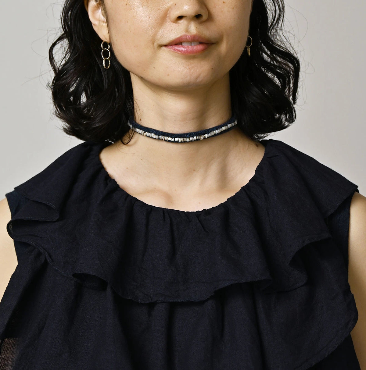 45R Indigo Plain Weave x Jersey Frilled Camisole
