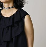 45R Indigo Plain Weave x Jersey Frilled Camisole
