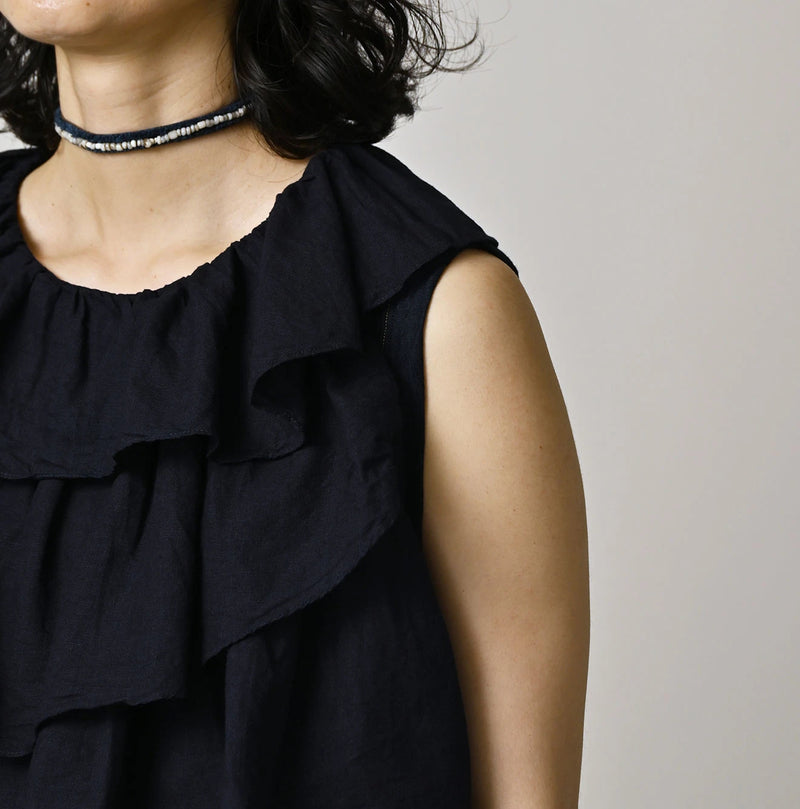 45R Indigo Plain Weave x Jersey Frilled Camisole - Image 7