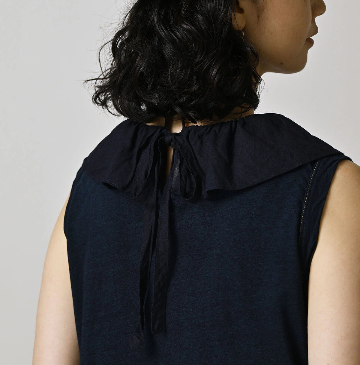 45R Indigo Plain Weave x Jersey Frilled Camisole